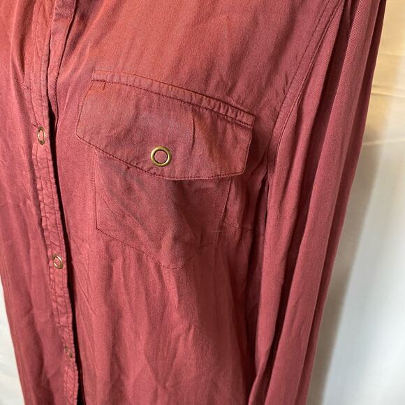 Roxy Burgundy Long Sleeve Snap Closure Shirt Dress Coverup Size Medium Womens - Picture 4 of 12